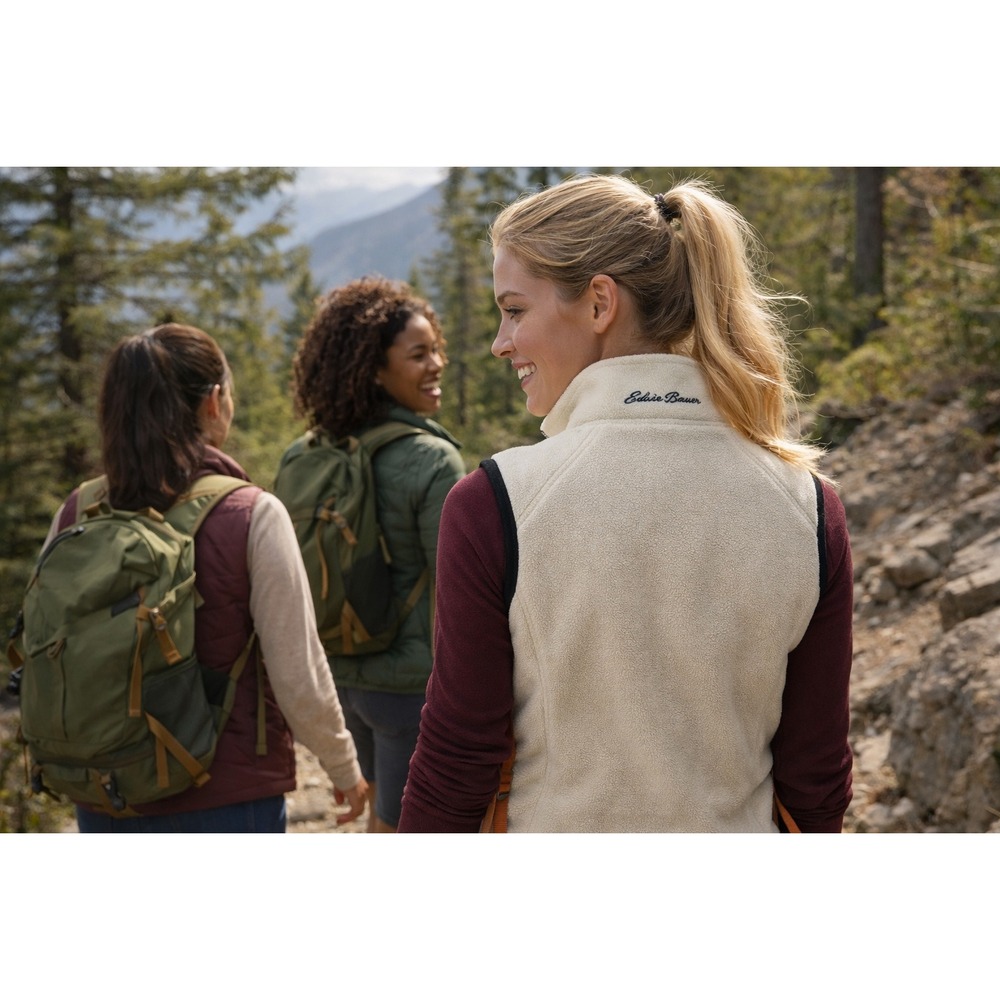 Eddie Bauer Polartec Fleece Vest Womens Medium Cream White Full Zip Outdoor - Picture 3 of 14